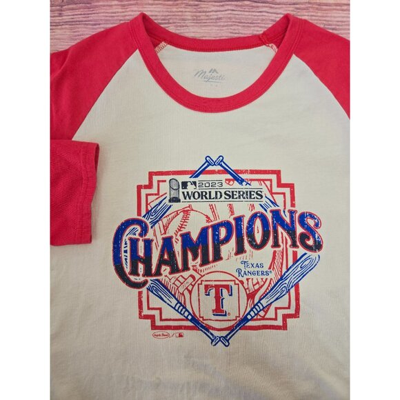Texas Rangers Majestic Womens 2023 World Series Champions Raglan T-Shirt Large - Picture 4 of 8